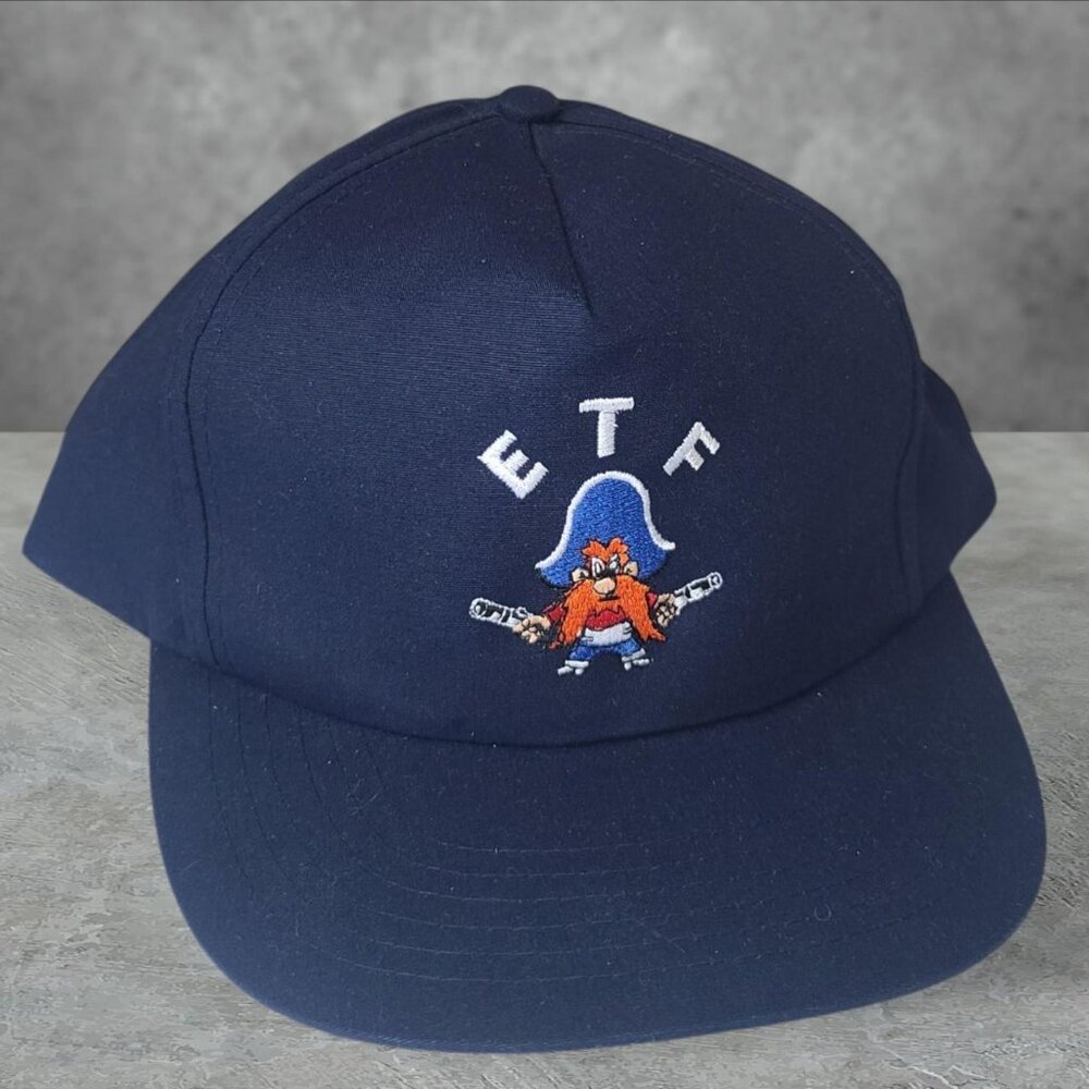 Vintage 90s 'Looney Tunes' dark humor navy snapback hat